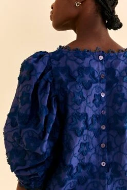 Farm Rio Navy Blue 3d Star Texture Blouse -Farm Rio Fashion Store 312282 05