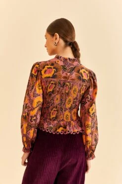 Farm Rio Blush Garden Bloom Smocked Blouse -Farm Rio Fashion Store 312287 03