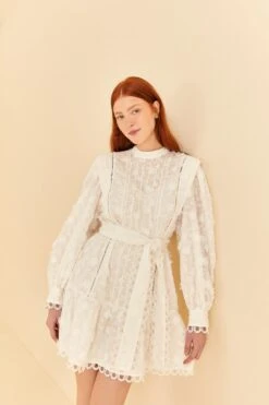 New Arrival 19 Farm Rio Off-White 3d Flower Pleated Mini Dress