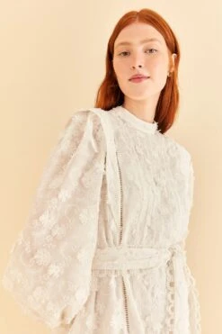 Farm Rio Off-White 3d Flower Pleated Mini Dress -Farm Rio Fashion Store 312366 03