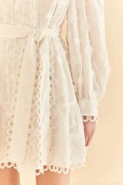 Farm Rio Off-White 3d Flower Pleated Mini Dress -Farm Rio Fashion Store 312366 05