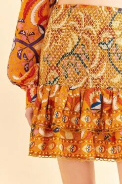 Farm Rio Yellow Palms Party Smocked Mini Skirt 10 Farm Rio Yellow Palms Party Smocked Mini Skirt -Farm Rio Fashion Store 312548 03