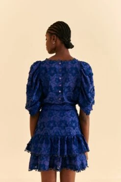 Farm Rio Navy Blue 3d Star Texture Mini Skirt -Farm Rio Fashion Store 312645 04