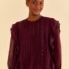 Farm Rio Burgundy Ruffle Blouse -Farm Rio Fashion Store 312660 01