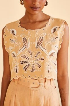 Farm Rio Sand Richelieu Sleeveless Crop Top -Farm Rio Fashion Store 313592 03