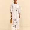 Farm Rio Off-White Richelieu Cut Out Midi Dress -Farm Rio Fashion Store 313595 01