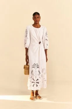 New Arrival 7 Farm Rio Off-White Richelieu Cut Out Midi Dress