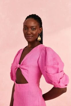 Farm Rio Pink Cut Out Short Sleeve Midi Dress -Farm Rio Fashion Store 313597 03