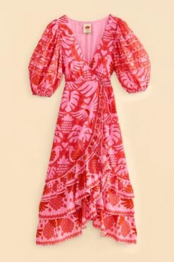 Farm Rio Red Jungle Scarf Wrap Midi Dress -Farm Rio Fashion Store 313599 05