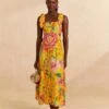 Farm Rio Yellow Macaw Bloom Midi Dress -Farm Rio Fashion Store 313600 01