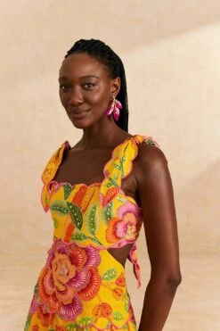 Farm Rio Yellow Macaw Bloom Midi Dress -Farm Rio Fashion Store 313600 03