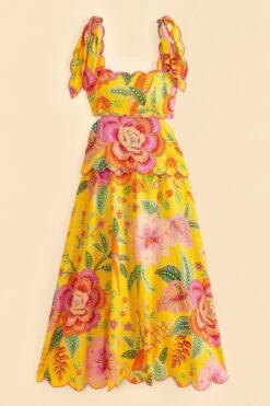Farm Rio Yellow Macaw Bloom Midi Dress -Farm Rio Fashion Store 313600 06