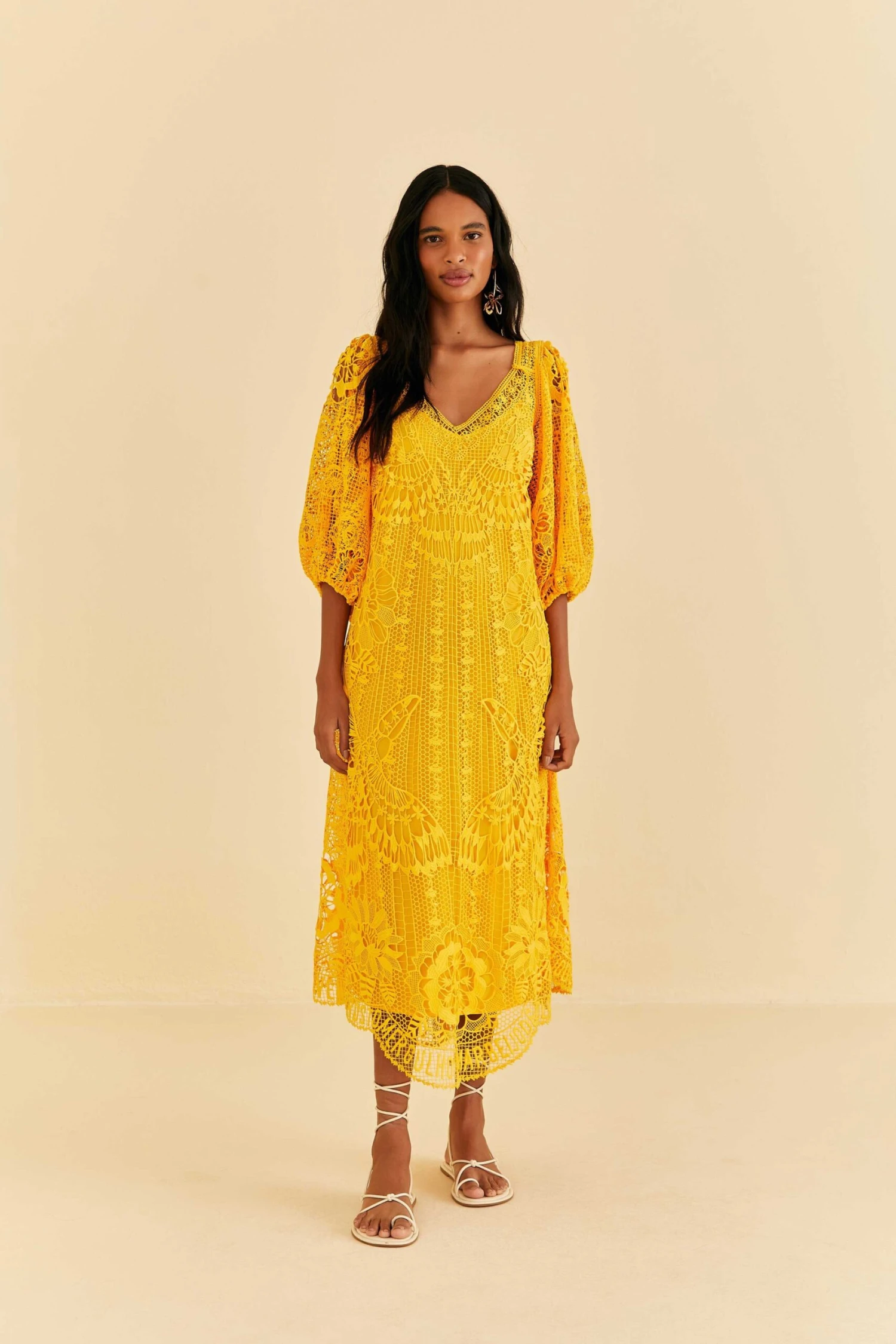 Farm Rio Yellow Guipure Midi Dress 3 Farm Rio Yellow Guipure Midi Dress
