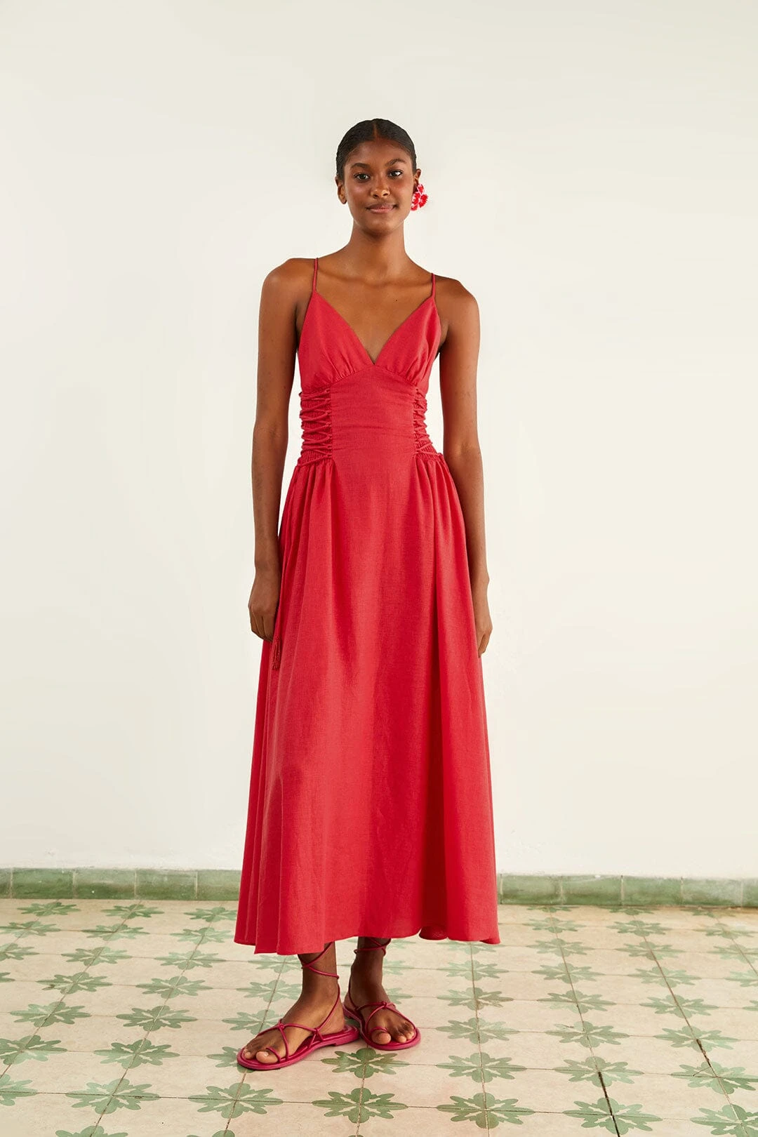 Farm Rio Red Sleeveless Midi Dress 3 Farm Rio Red Sleeveless Midi Dress