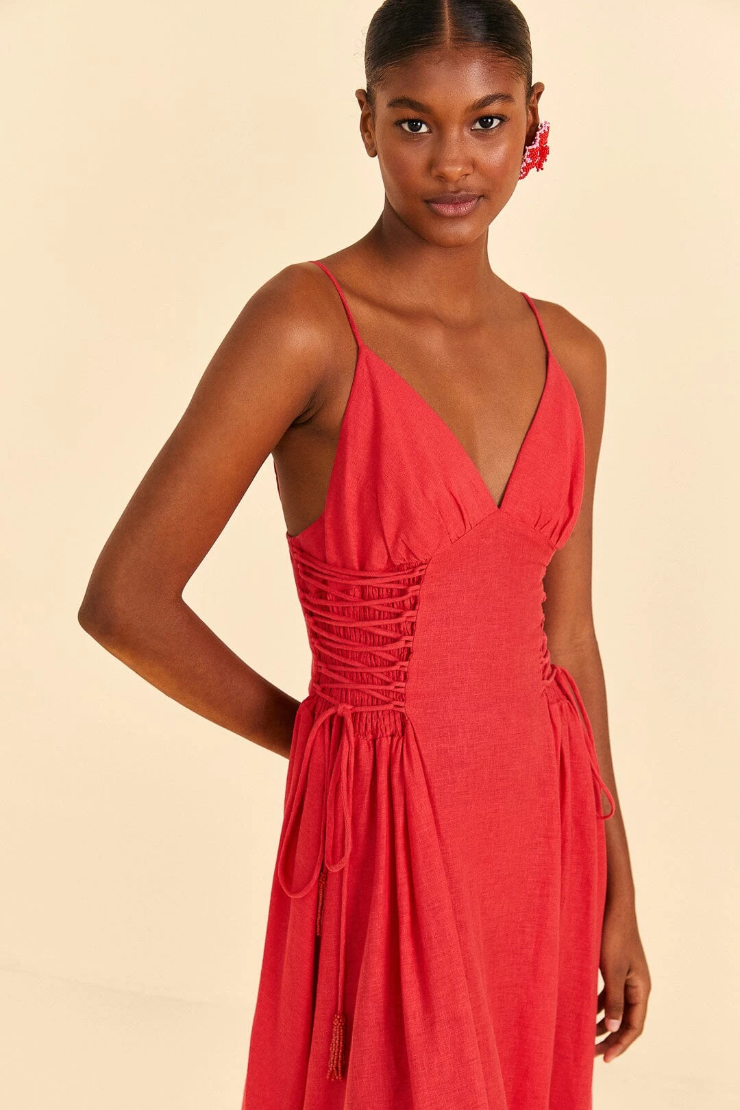 Farm Rio Red Sleeveless Midi Dress 4 Farm Rio Red Sleeveless Midi Dress - Image 2