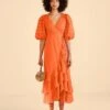 Farm Rio Orange Ruffles Midi Dress -Farm Rio Fashion Store 313610 01