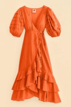 Farm Rio Orange Ruffles Midi Dress -Farm Rio Fashion Store 313610 04