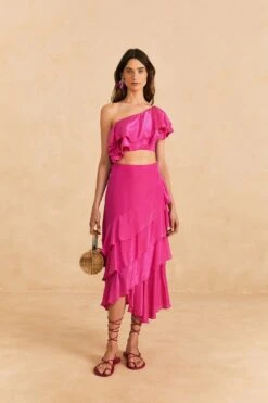Farm Rio Dark Pink Marocaine Ruffle Skirt