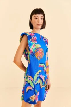 Farm Rio Blue Painted Jungle T-Shirt Dress