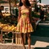 Farm Rio Summer Forest Yellow Olinda Short Dress -Farm Rio Fashion Store 313791 01