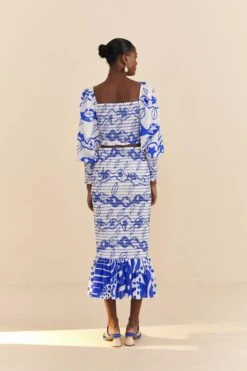 Farm Rio Off-White Pitta Waves Smocked Blouse -Farm Rio Fashion Store 314085 04