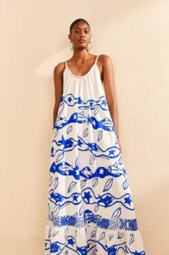 Farm Rio Off-White Pitta Waves Sleeveless Maxi Dress