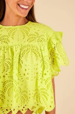 Farm Rio Lime Green Palm Tree Richelieu Blouse -Farm Rio Fashion Store 314472 03