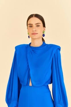 Farm Rio Blue Shoulder Pads Maxi Dress -Farm Rio Fashion Store 314477 05
