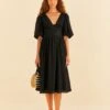 Farm Rio Black Short Sleeves Midi Dress -Farm Rio Fashion Store 314512 01
