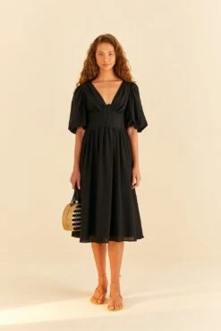 New Arrival 3 Farm Rio Black Short Sleeves Midi Dress