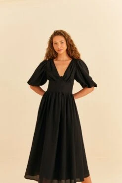 Farm Rio Black Short Sleeves Midi Dress -Farm Rio Fashion Store 314512 04