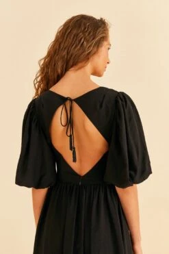 Farm Rio Black Short Sleeves Midi Dress -Farm Rio Fashion Store 314512 05