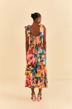 Farm Rio Yellow Painted Flowers Layered Maxi Dress -Farm Rio Fashion Store 314752 04