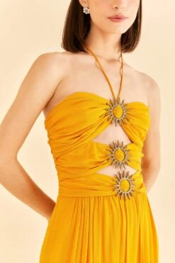 Farm Rio Yellow Sleeveless Maxi Dress With Sun Buckle -Farm Rio Fashion Store 314753 03