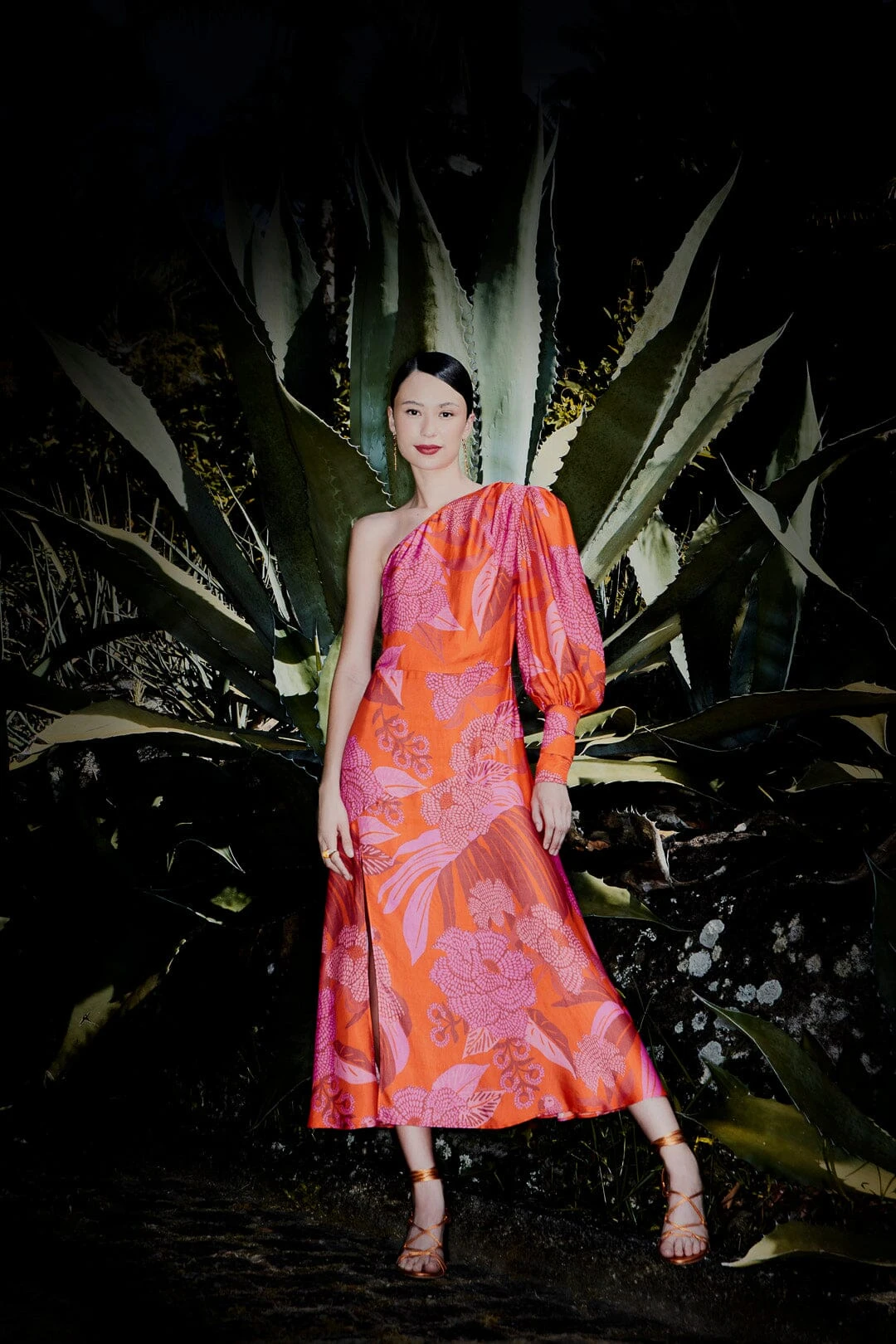 Farm Rio Red Dewdrop Floral One Shoulder Midi Dress 4 Farm Rio Red Dewdrop Floral One Shoulder Midi Dress - Image 2