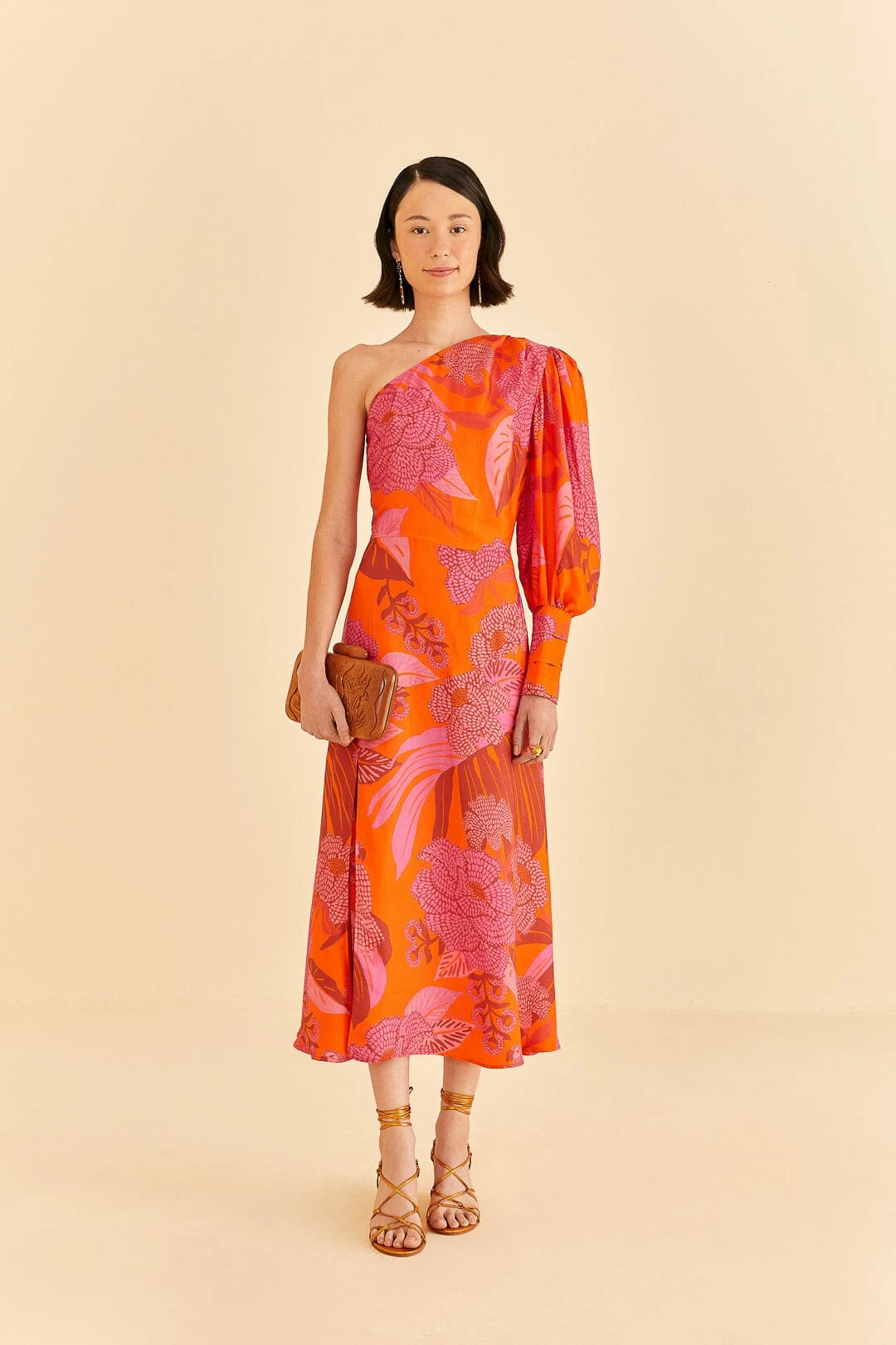 Farm Rio Red Dewdrop Floral One Shoulder Midi Dress 3 Farm Rio Red Dewdrop Floral One Shoulder Midi Dress