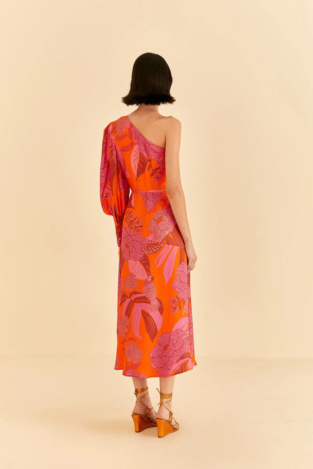 Farm Rio Red Dewdrop Floral One Shoulder Midi Dress 6 Farm Rio Red Dewdrop Floral One Shoulder Midi Dress - Image 4