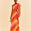 Farm Rio Party Stripes Multicolor One Shoulder Maxi Dress -Farm Rio Fashion Store 314757 02