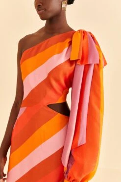 Farm Rio Party Stripes Multicolor One Shoulder Maxi Dress -Farm Rio Fashion Store 314757 03
