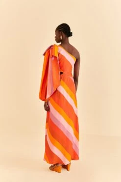 Farm Rio Party Stripes Multicolor One Shoulder Maxi Dress -Farm Rio Fashion Store 314757 04