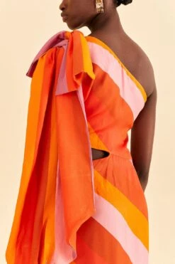 Farm Rio Party Stripes Multicolor One Shoulder Maxi Dress -Farm Rio Fashion Store 314757 05