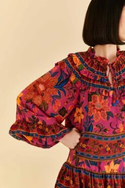 Farm Rio Pink Tropical Tapestry Long Sleeve Blouse -Farm Rio Fashion Store 315105 03