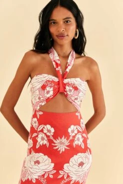 Farm Rio Pink Soft Garden Halter Neck Midi Dress -Farm Rio Fashion Store 315958 02