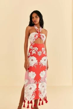 Farm Rio Pink Soft Garden Halter Neck Midi Dress -Farm Rio Fashion Store 315958 04