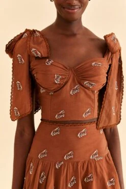 Farm Rio Caramel Embroidered Horses Crop Top 10 Farm Rio Caramel Embroidered Horses Crop Top -Farm Rio Fashion Store 315964 03