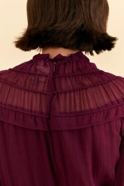 Farm Rio Burgundy Ruffle High Neck Blouse -Farm Rio Fashion Store 315975 06