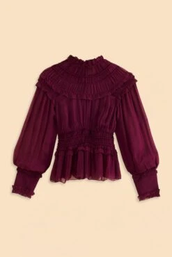 Farm Rio Burgundy Ruffle High Neck Blouse -Farm Rio Fashion Store 315975 08