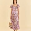 Farm Rio Lilac Floral Monkey Short Sleeve Maxi Dress -Farm Rio Fashion Store 316417 01