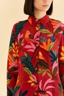 Farm Rio Red Rooster Leaves Long Sleeve Shirt -Farm Rio Fashion Store 316428 03