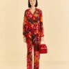 Farm Rio Red Rooster Leaves Pants -Farm Rio Fashion Store 316429 01